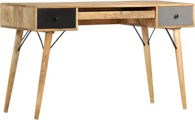 Alt view image 10 of 16 - vidaXL Solid Mango Wood Desk with Drawers Wooden Computer Desk Workstation