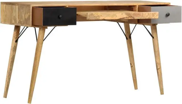Alt view image 11 of 16 - vidaXL Solid Mango Wood Desk with Drawers Wooden Computer Desk Workstation