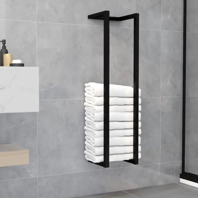 Alt view image 14 of 14 - vidaXL Towel Rack Wall Mounted Bath Towel Storage for Bathroom Black Iron