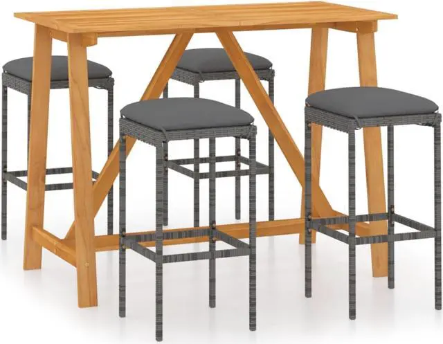 Main image of vidaXL 5 Piece Garden Bar Set with Cushions Gray