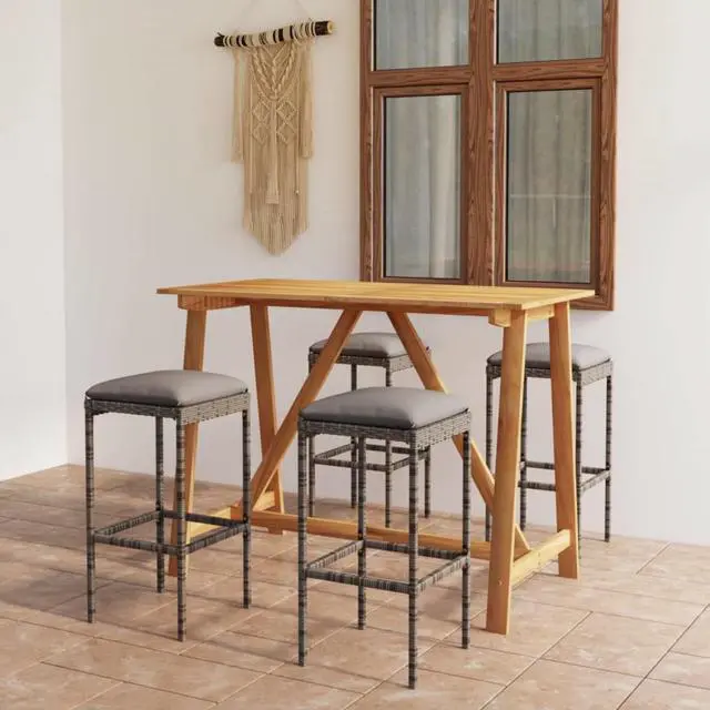 Alt view image 2 of 12 - vidaXL 5 Piece Garden Bar Set with Cushions Gray