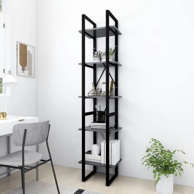 Alt view image 2 of 13 - vidaXL 5-Tier Book Cabinet Gray 15.7" x 11.8" x 69.9" Chipboard