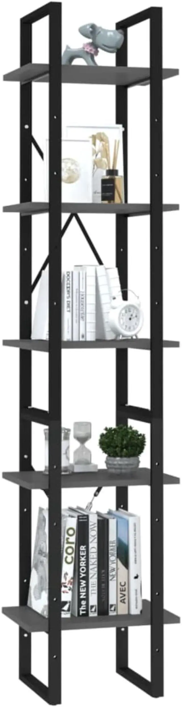 Alt view image 3 of 13 - vidaXL 5-Tier Book Cabinet Gray 15.7" x 11.8" x 69.9" Chipboard