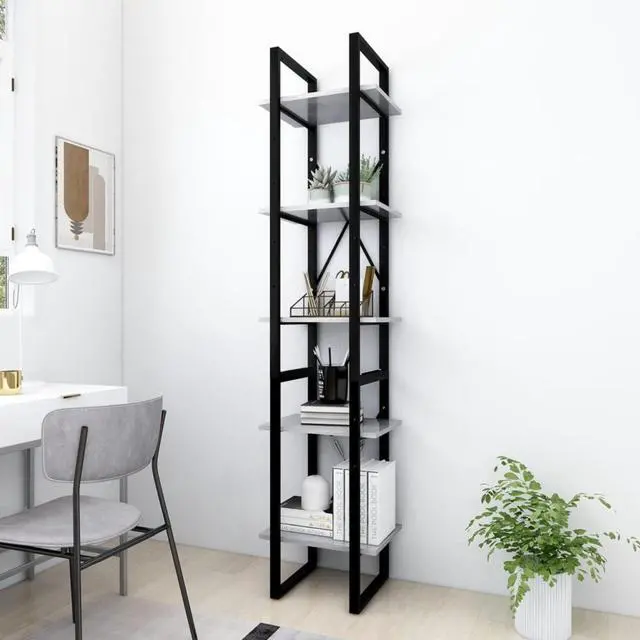 Alt view image 2 of 13 - vidaXL 5-Tier Book Cabinet Concrete Gray 15.7" x 11.8" x 69.9" Chipboard