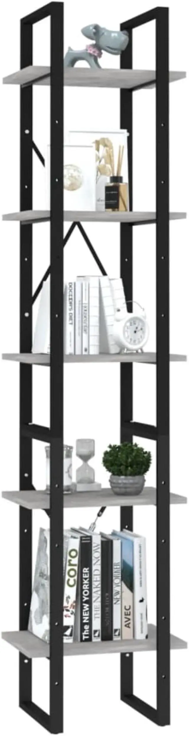 Alt view image 3 of 13 - vidaXL 5-Tier Book Cabinet Concrete Gray 15.7" x 11.8" x 69.9" Chipboard