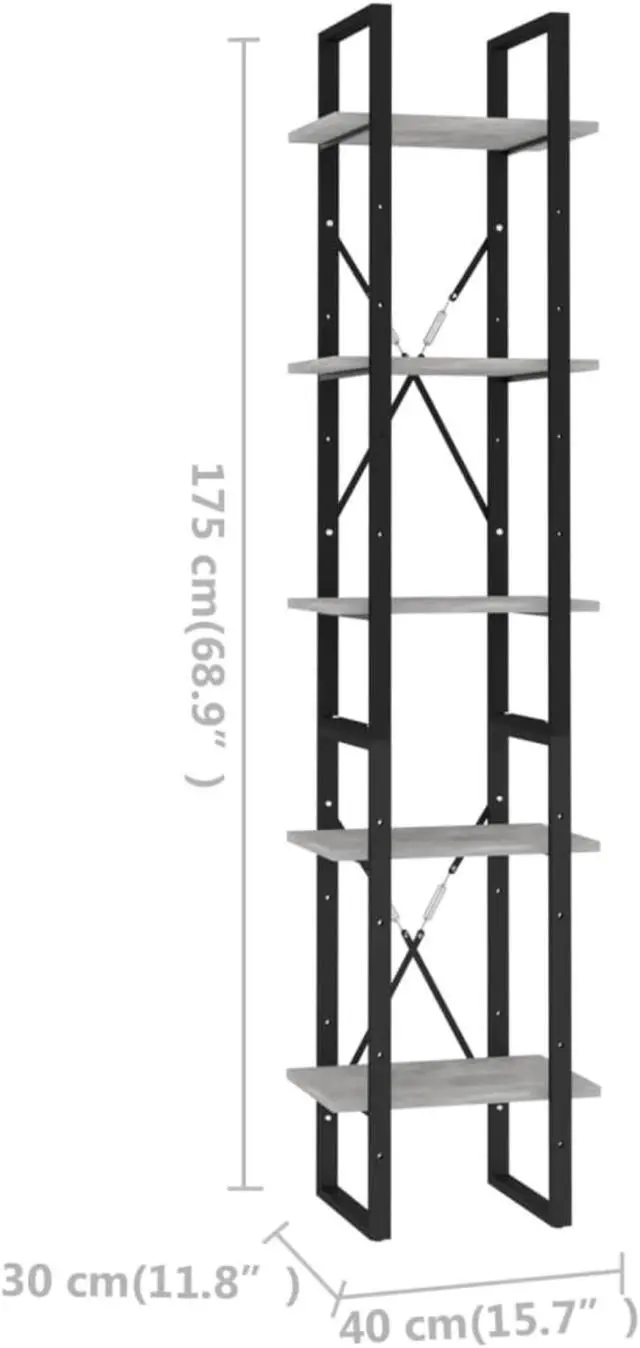 Alt view image 6 of 13 - vidaXL 5-Tier Book Cabinet Concrete Gray 15.7" x 11.8" x 69.9" Chipboard