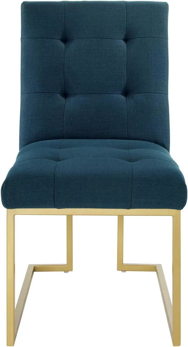 Alt view image 4 of 13 - Privy Gold Stainless Steel Upholstered Fabric Dining Accent Chair Gold Azure