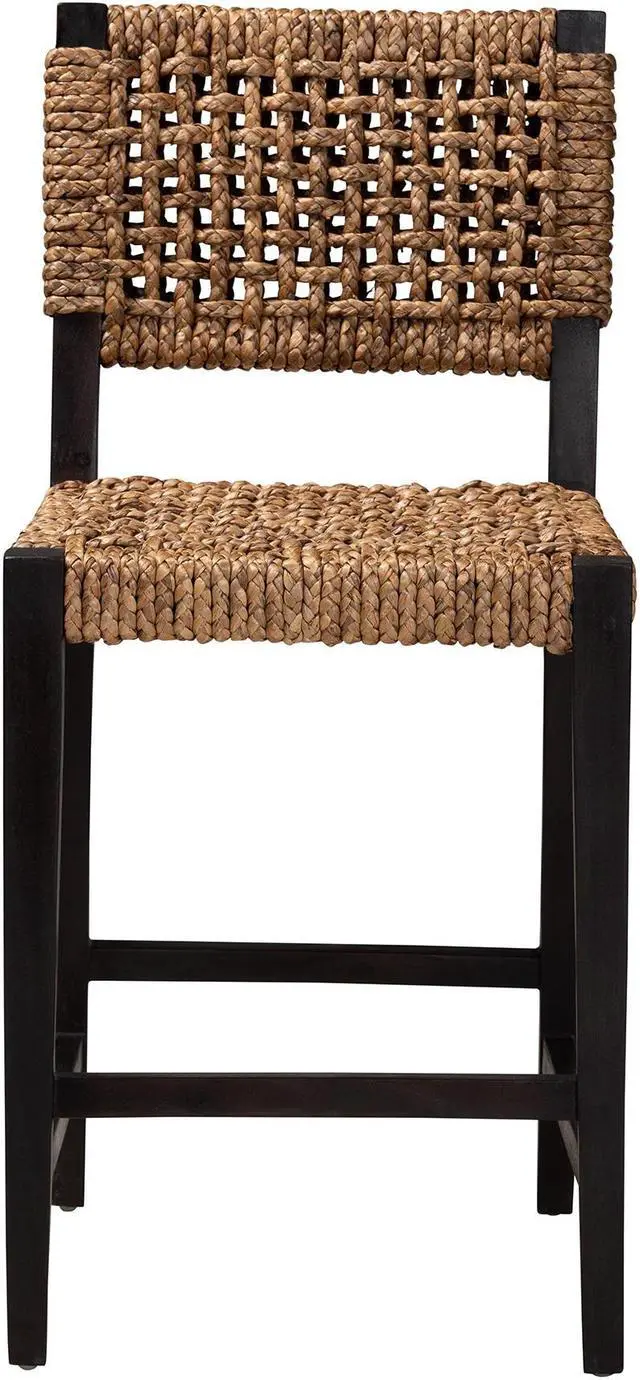 Alt view image 9 of 13 - Baxton Studio Alise Modern Bohemian Dark Brown Mahogany Wood and Banana Fiber Counter Stool