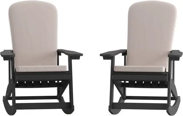 Alt view image 3 of 20 - Charlestown Set of 2 All-Weather Poly Resin Wood Adirondack Chairs in Slate Gray with Cream Cushions for Deck, Porch, and Patio