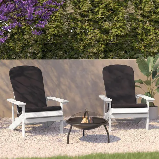 Alt view image 2 of 13 - Charlestown Set of 2 All-Weather Poly Resin Wood Adirondack Chairs in White with Gray Cushions for Deck, Porch, and Patio