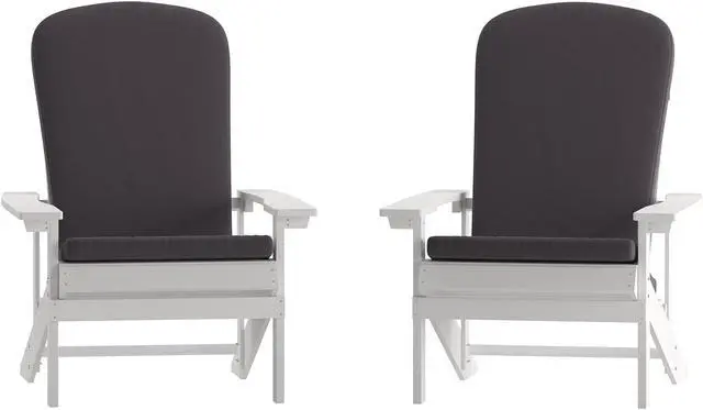Alt view image 3 of 13 - Charlestown Set of 2 All-Weather Poly Resin Wood Adirondack Chairs in White with Gray Cushions for Deck, Porch, and Patio