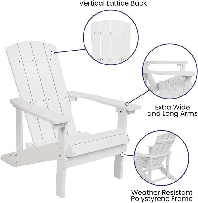 Alt view image 5 of 13 - Charlestown Set of 2 All-Weather Poly Resin Wood Adirondack Chairs in White with Gray Cushions for Deck, Porch, and Patio