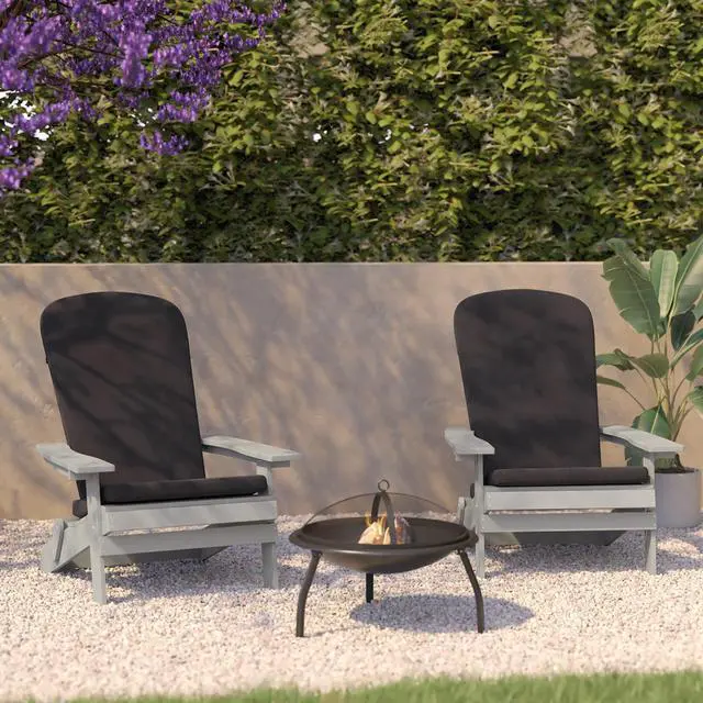Alt view image 6 of 13 - Charlestown Set of 2 All-Weather Poly Resin Indoor/Outdoor Folding Adirondack Chairs in Gray with Gray Cushions for Deck, Porch, and Patio
