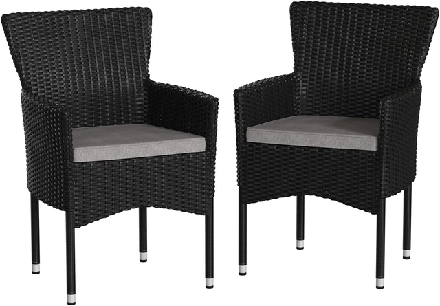 Alt view image 5 of 13 - Maxim Modern Black Wicker Patio Armchairs for Deck or Backyard, Fade and Weather-Resistant Frames and Gray Cushions-Set of 2