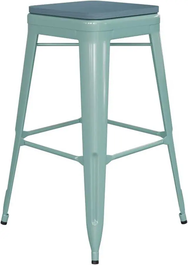 Main image of Cierra Set of 4 Commercial Grade 30" High Backless Gunmetal Metal Indoor Bar Height Stools with Black All-Weather Poly Resin Seats