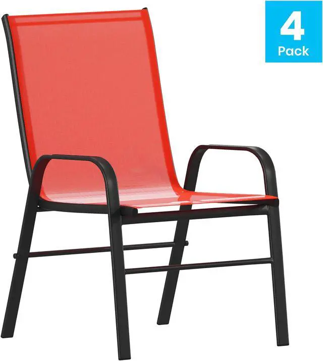 Main image of 4 Pack Brazos Series Black Outdoor Stack Chair with Flex Comfort Material and Metal Frame
