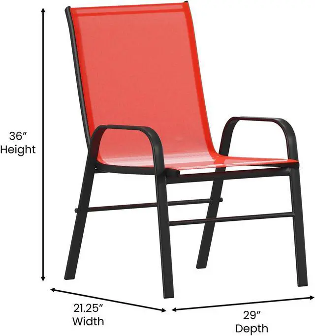 Alt view image 4 of 20 - 4 Pack Brazos Series Black Outdoor Stack Chair with Flex Comfort Material and Metal Frame