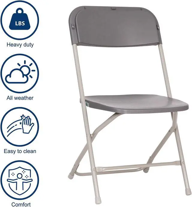 Main image of Hercules Big and Tall Commercial Folding Chair - Extra Wide 650LB. Capacity - Durable Plastic - Gray, 4-Pack