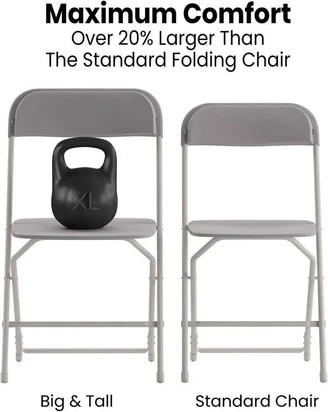 Alt view image 3 of 16 - Hercules Big and Tall Commercial Folding Chair - Extra Wide 650LB. Capacity - Durable Plastic - Gray, 4-Pack