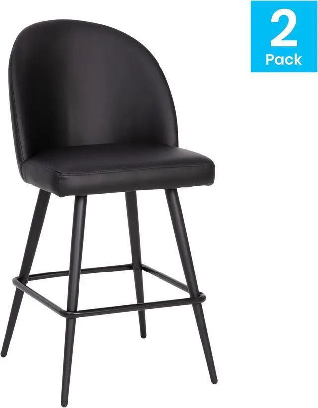 Alt view image 8 of 13 - Lyla Set of 2 Commercial High Back Modern Armless 26" Counter Stools with Contoured Backrests, Steel Frames and Footrests, Black LeatherSoft-Set of 2