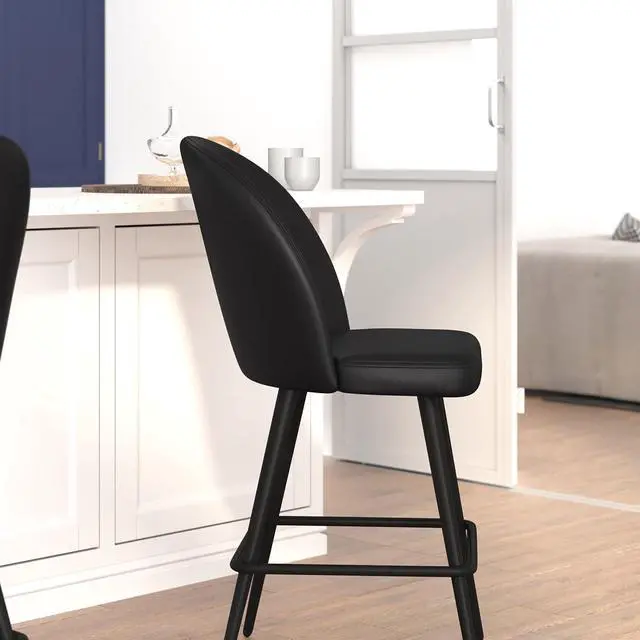 Alt view image 11 of 13 - Lyla Set of 2 Commercial High Back Modern Armless 26" Counter Stools with Contoured Backrests, Steel Frames and Footrests, Black LeatherSoft-Set of 2