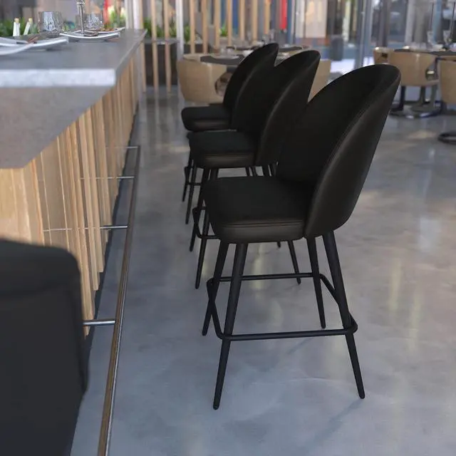 Alt view image 10 of 13 - Lyla Set of 2 Commercial High Back Modern Armless 26" Counter Stools with Contoured Backrests, Steel Frames and Footrests, Black LeatherSoft-Set of 2