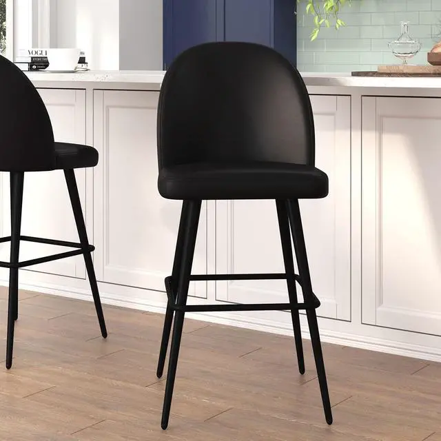 Alt view image 8 of 20 - Lyla 30" Commercial Grade High Back Modern Armless Barstools with Contoured Backrest, Steel Frame and Integrated Footrest, Black LeatherSoft-Set of 2