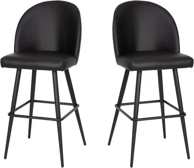 Alt view image 11 of 20 - Lyla 30" Commercial Grade High Back Modern Armless Barstools with Contoured Backrest, Steel Frame and Integrated Footrest, Black LeatherSoft-Set of 2