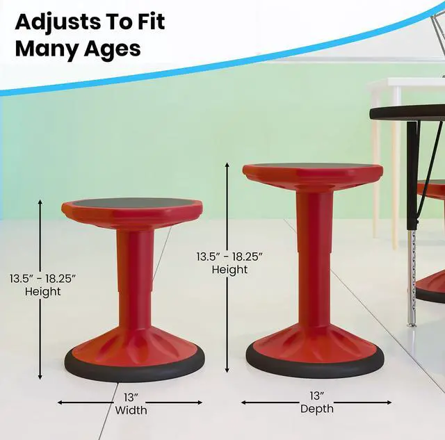 Alt view image 3 of 15 - Carter Adjustable Height Kids Flexible Active Stool for Classroom and Home with Non-Skid Bottom in Red, 14" - 18" Seat Height
