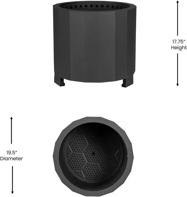 Alt view image 3 of 20 - Titus Commercial Grade 19.5 inch Smokeless Outdoor Firepit, Natural Wood Burning Portable Fire Pit With Waterproof Cover, Black