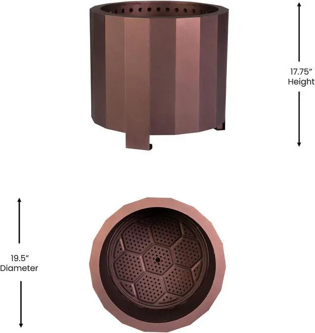 Alt view image 3 of 20 - Titus Commercial Grade 19.5 inch Smokeless Outdoor Firepit, Natural Wood Burning Portable Fire Pit With Waterproof Cover, Bronze
