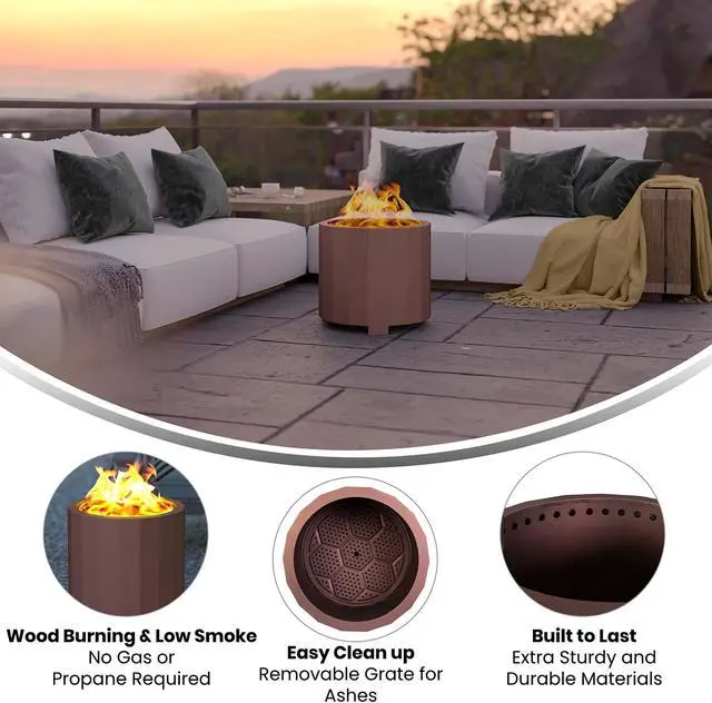 Alt view image 4 of 20 - Titus Commercial Grade 19.5 inch Smokeless Outdoor Firepit, Natural Wood Burning Portable Fire Pit With Waterproof Cover, Bronze