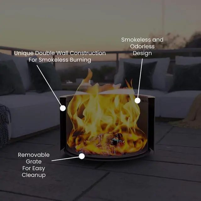 Alt view image 5 of 20 - Titus Commercial Grade 19.5 inch Smokeless Outdoor Firepit, Natural Wood Burning Portable Fire Pit With Waterproof Cover, Bronze