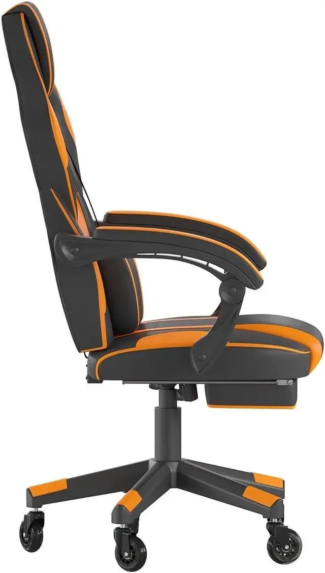 Alt view image 12 of 20 - Flash Furniture X40 Ergonomic LeatherSoft Swivel Gaming Massaging Chair with Transparent Wheels Black/Orange (CH00288ORRLB)