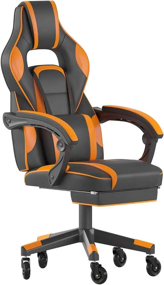 Alt view image 13 of 20 - Flash Furniture X40 Ergonomic LeatherSoft Swivel Gaming Massaging Chair with Transparent Wheels Black/Orange (CH00288ORRLB)