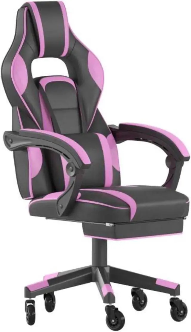 Alt view image 2 of 19 - X40 Gaming Chair Racing Computer Chair with Fully Reclining Back/Arms and Transparent Roller Wheels, Slide-Out Footrest, - Black/Purple