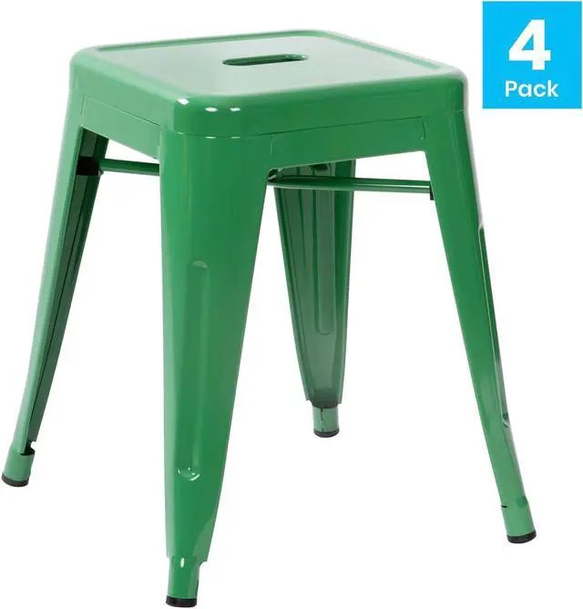 Main image of 18" Table Height Stool, Stackable Backless Metal Indoor Dining Stool, Commercial Grade Restaurant Stool in Green - Set of 4