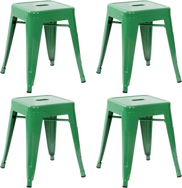Alt view image 5 of 13 - 18" Table Height Stool, Stackable Backless Metal Indoor Dining Stool, Commercial Grade Restaurant Stool in Green - Set of 4