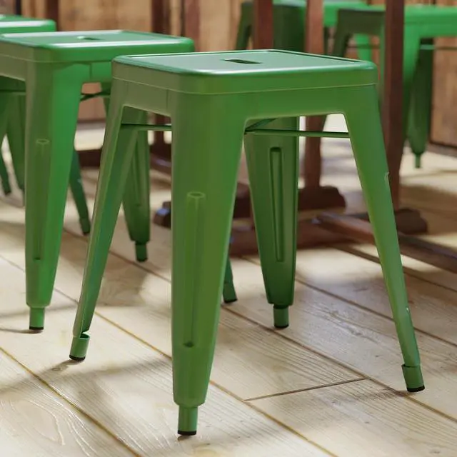 Alt view image 4 of 13 - 18" Table Height Stool, Stackable Backless Metal Indoor Dining Stool, Commercial Grade Restaurant Stool in Green - Set of 4