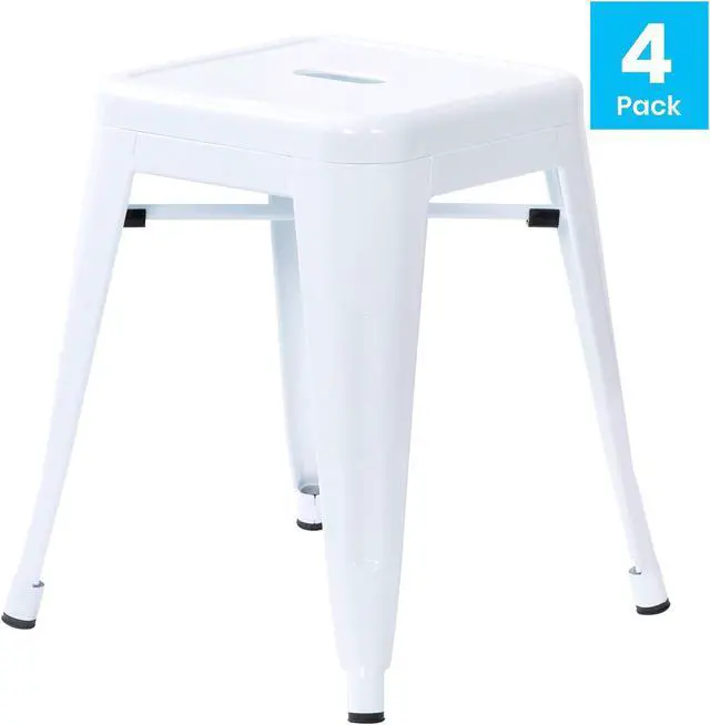 Main image of 18" Table Height Stool, Stackable Backless Metal Indoor Dining Stool, Commercial Grade Restaurant Stool in White - Set of 4