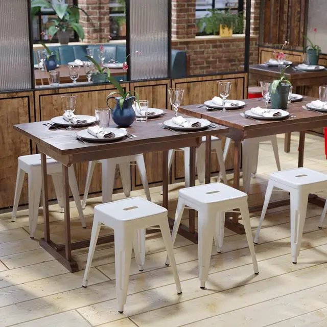 Alt view image 2 of 13 - 18" Table Height Stool, Stackable Backless Metal Indoor Dining Stool, Commercial Grade Restaurant Stool in White - Set of 4