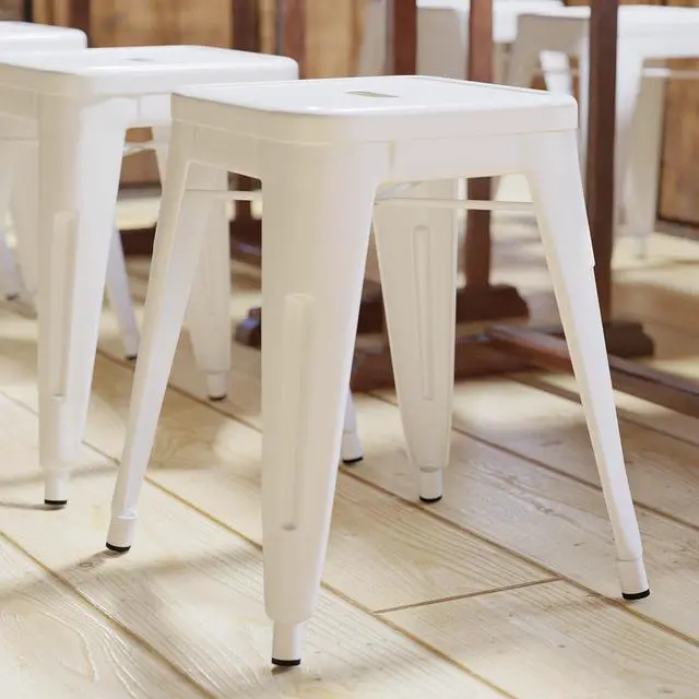 Alt view image 4 of 13 - 18" Table Height Stool, Stackable Backless Metal Indoor Dining Stool, Commercial Grade Restaurant Stool in White - Set of 4