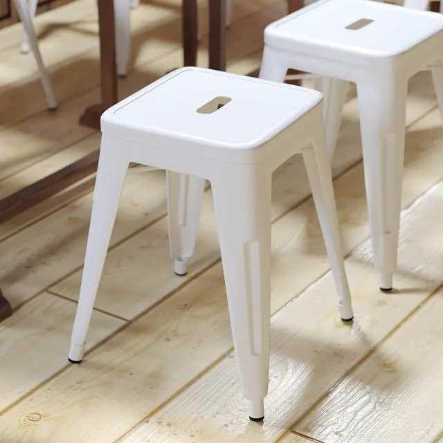 Alt view image 3 of 13 - 18" Table Height Stool, Stackable Backless Metal Indoor Dining Stool, Commercial Grade Restaurant Stool in White - Set of 4