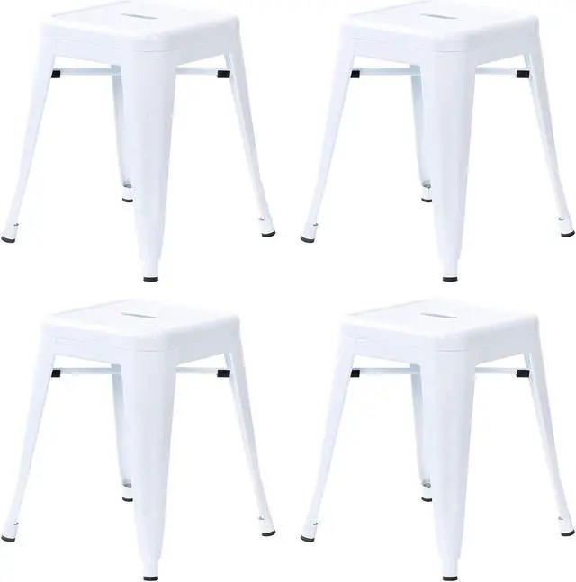 Alt view image 5 of 13 - 18" Table Height Stool, Stackable Backless Metal Indoor Dining Stool, Commercial Grade Restaurant Stool in White - Set of 4