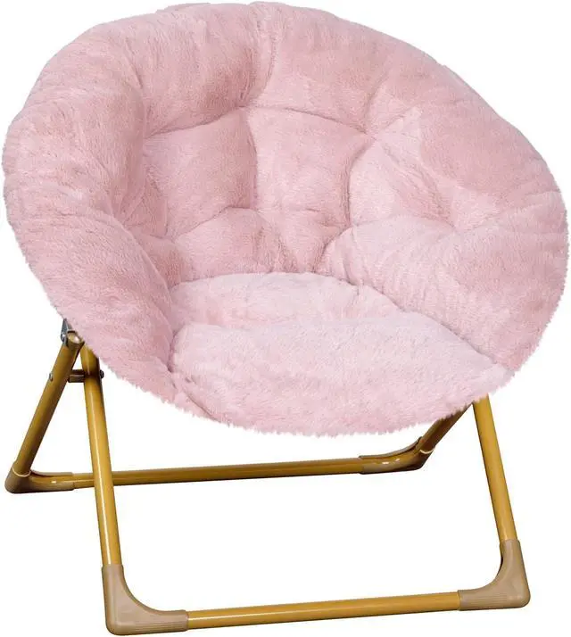 Main image of Gwen 23" Kids Cozy Mini Folding Saucer Chair, Faux Fur Moon Chair for Toddlers and Bedroom, Blush/Soft Gold