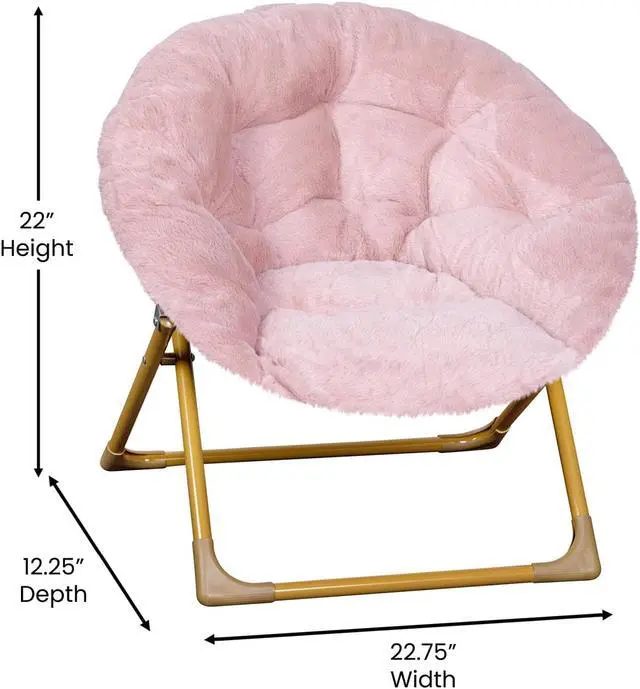 Alt view image 4 of 20 - Gwen 23" Kids Cozy Mini Folding Saucer Chair, Faux Fur Moon Chair for Toddlers and Bedroom, Blush/Soft Gold