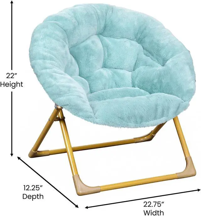 Alt view image 4 of 20 - Gwen 23" Kids Cozy Mini Folding Saucer Chair, Faux Fur Moon Chair for Toddlers and Bedroom, Dusty Aqua/Soft Gold