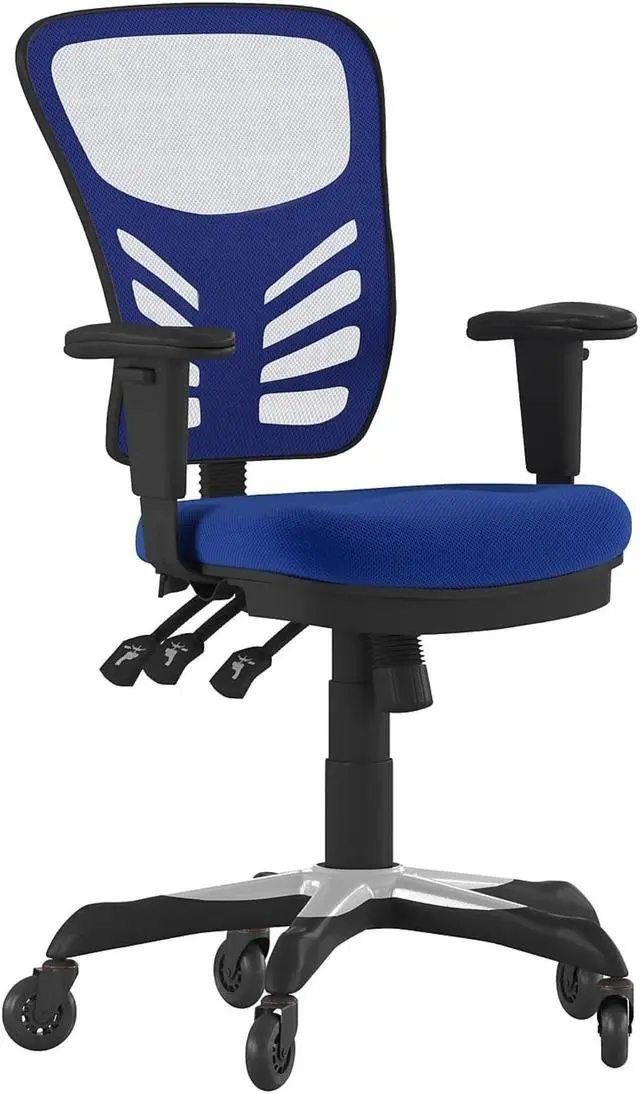Alt view image 7 of 20 - Flash Furniture Nicholas Ergonomic Mesh Swivel Executive Office Chair with Transparent Roller Wheels Blue (HL0001BLRLB)