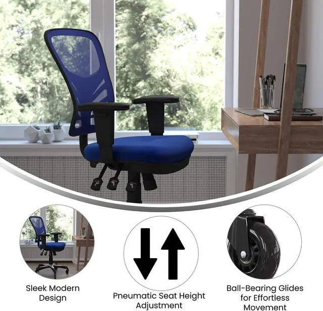Alt view image 9 of 20 - Flash Furniture Nicholas Ergonomic Mesh Swivel Executive Office Chair with Transparent Roller Wheels Blue (HL0001BLRLB)