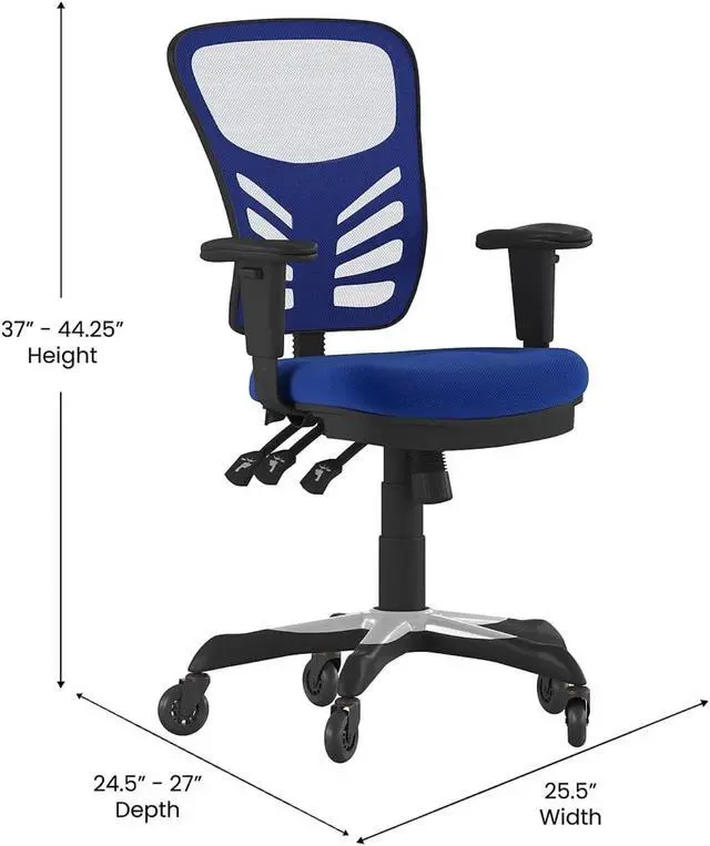 Alt view image 10 of 20 - Flash Furniture Nicholas Ergonomic Mesh Swivel Executive Office Chair with Transparent Roller Wheels Blue (HL0001BLRLB)